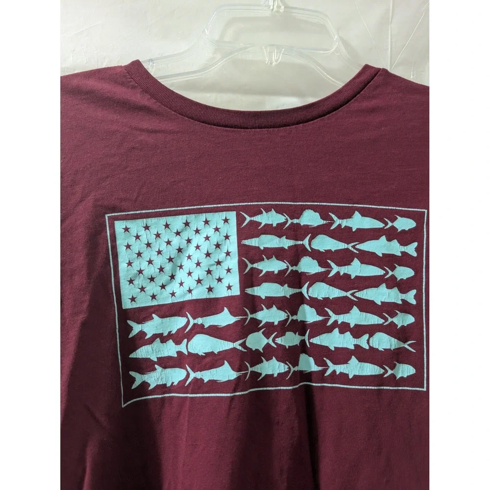Columbia Mens Long Sleeve Graphic T Shirt Fish American Flag Burgundy Large - Picture 4 of 7